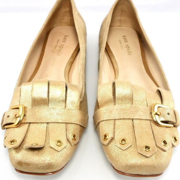 NIB $258 KATE SPADE NY GOLD FRINGED OXFORD BALLET FLATS SLIP ON FLAT LOAFERS - Picture 2 of 9